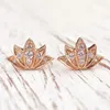 Stud Earrings Huitan Rose Gold Color Flower Shape Women's With White Cubic Zirconia Delicate Girls Gift Fashion Jewelry