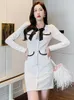 Casual Dresses 2023 Elegant Kawaii Women White Dress Mini Sexy Female Clothes Bow Single Breasted Pockets Bodycon Vestidos Sweet Lady