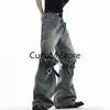 Damenhosen Vintage Spliced Micro Flared Jeans American Style High Street Wide Leg Straight Denim Korean Fashion 2023 Persönlichkeit