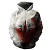 Men's Hoodies 2023 Autumn 3D Hooded Coat Personalized Animal Pattern Horror Sweater Parent Child Same