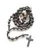 Pendant Necklaces Diyalo Coffee Snowflake Stone Prayer Beads Chain Gray Hematite Crucifixion Cross Rosary Necklace Chaplet Baptism Jewelry