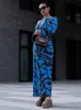 Basic Casual Dresse's Print Bodycon Flare Long Sleeve Knitting Dress Female Ruffled Hip Package Hem Vestidos Summer Elegant High Waist Robe 230831