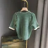 Kvinnors tröjor EOS2023 Spring Desgin Green Crew Neck Plaid Sticked Top