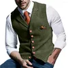 Men's Jackets Suit Vest V Neck Wool Herringbone Tweed Casual Waistcoat Formal Business Groomman For Green