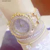 その他の時計女性ES Luxury High Quality Gold Full Diamond Ladies Bracelet Quartz Wristes Crystal Rhinestone Memale Clock T230905