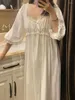 Kadın pijama kadınları saf pamuk fırfırları vintage gecelikler robe dantel peri uzun elbise Victoria prenses tatlı gece