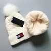 Bonnet tricoté en laine pour femme, bonnet de styliste, épais et chaud, en fausse fourrure, Pom, Bonnet féminin, hiver