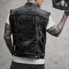 Herenjassen Mannen Hip Hop Schedelprint Denim Jas Vest Revers Jas 2023 Herfst Winter Cowboy Retro Motorkleding Mode streetwear