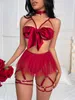 Sexy Set Sensual Lingerie Bowknot Silk Underwear Open Bra Valentine Erotic Brief Sets Fancy Thongs Sissy Sexy Below Outfit 230808