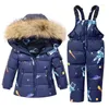 Daunenmantel 2-teiliges Set Baby Mädchen Winterjacke und Overall für Kinder verdicken warme Pelzkragen Jungen Säugling Schneeanzug 1-5 Jahre