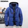 Men's Down Parkas ZOZOWANG Duck Down Jacket Men Thicken Hooded Long Sleeve Blue Down Zipper Pocket Coat Warm Feather Winter Men Down Jacket 5XL Q230831