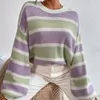 Women's Sweaters Striped Y2k Kintted Sweater Women Lantern Sleeve Crochet Jumper Top E-girl Pullover Spring Autumn Winter Sueter Work