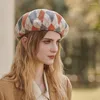 Berets Frau Klassische Vintage Prismatische Karo Baskenmütze Elegante Damen Hochwertige Wolle Kürbis Frauen Künstler Weibliche Kaschmir Kappen