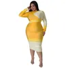 Plus Size Dresses L-5xl Women Clothing Fashion Gradient Printing Patchwork Long Sleeve Bodycon Sexy Clu 3xl 4xl 5xl 6xl