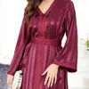 Abbigliamento etnico Abito musulmano Donna Scollo a V Cross Border Manica lunga Abaya Caftani