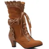 Brand New Big Sweet Bow Ruffles Med Heels Shoemaker Gothic Lolita Style Mid Calf Boots Women Shoes 230821