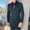 Ternos masculinos estilo britânico duplo breasted mais recente design noivo casamento smoking boutique magro moda traje homme 2 peças