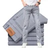 Jeans pour hommes marque matière mince ou épaisse droit coton Stretch Denim affaires décontracté taille haute gris clair bleu 230831