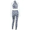 Women's Two Piece Pants BoozRey Summer Zebra Print Women Two Piece Set Half High Neck Sleeveless High Waist Buttock Lifting Stretch Pants Suit 230831