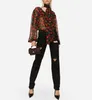 two pieces dress European fashion brand autumn and winterBlack cherry printed silk shirt & silk skirt set