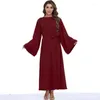 Roupas étnicas Abaya Vestido Longo para Mulheres Muçulmanas Cor Pura A-Linha Mangas Soltas Vestidos Dubai Reino Unido Modesto Elegante Turquia Islam Robe