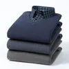 Herrenpullover mit hoher Qualität, langärmelige Hemden im England-Stil für Männer, gestrickt, zweiteilig, dicker Pullover, Umlegekragen, warme Kleidung 230831