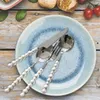 Dinnerware Sets Modern Pearl Handle Cutlery Set Fork Tablespoon Silver Elegant Steak Knife Tableware For Holiday Dinner Formal Occasions