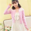 Sales Japan Style Sweet Girl Candy Color Bows Decorated Spets Mesh Jacquard Cardigan Sweater HKD230829