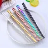 Unique Gold Metal Chopsticks with Square Handle - Eco-Friendly Choice