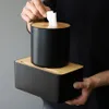 Conteneurs de mouchoirs modernes de couleur noire avec support de téléphone, couverture en bois, type de siège, rouleau de papier, boîte de rangement pour tampons de coton Y20195E