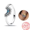 Wedding Rings 925 Sterling Silver Blue Sparkling Moon Ring Original Brand Couple Jewelry 230831