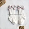 Autre Accueil Textile Bowknot Filles Chaussettes Fleur Bows Bébé Princesse Chaussette Genou Long Doux Dépouillé Enfants Footsocks Vêtements Drop Deliv DH94Y