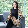 Women's Sweaters 2023 Blouse Autumn Fashion Cover Belly Sweater Splicing Printing Chiffon Casual Tops Age-Reducing Cardigan