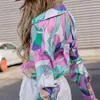 Damesblouses Damesoverhemd Kleurrijke printblouse Stijlvolle revers Losse pasvorm Lange lantaarnmouwen voor lente Herfst Mode Damestop