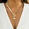 Collane con ciondolo Collana di perle imitazione vintage Moda Cuore geometrico OT Cucitura con fibbia Catena personalizzata per clavicola per le donne
