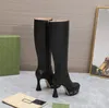 Dernières bottes longues pour femmes à talons hauts, semelles épaisses, bout rond, fermeture éclair latérale, tige en cuir de vachette, doublure en peau de mouton, semelle en cuir véritable, hauteur du talon 11 cm, taille 35-42