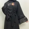 Roupas étnicas Djellaba Kaftan Abaya Vestido Muçulmano Mulheres Dubai Comprimento Completo Manga Alargamento Renda Bordado Modesto Turquia Robe Islâmico Cinto