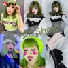 Косплей парики Aosiwig Synthetic Short Bob Straight Girl Wig Green Cosplay Lolita Natural Hair Costum