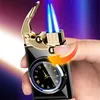 Real Watch Butane No Gas Lighter Windproof Metal Rocker Arm Ignition Colorful Lights Jet Double Flame Torch Cigar Lighters Smoking TYY0