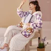 Vêtements de nuit pour femmes Ensemble de pyjamas en molleton de corail épais pour femmes hiver chaud mignon vêtements de nuit chemises de nuit et bas de sommeil 2 pièces longue robe de bain