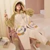 Vêtements de nuit pour femmes Ensemble de pyjamas en molleton de corail épais pour femmes hiver chaud mignon vêtements de nuit chemises de nuit et bas de sommeil 2 pièces longue robe de bain