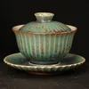 Forno de esmalte vintage mudança gaiwan 100ml tigelas de chá de cerâmica verde com tampa grande copo mestre pu'er chá tureen acessórios2836