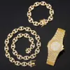 Fili 3 pezzi Hip Hop Uomo Donna Set di gioielli Luxury Iced Out Orologio Collana Bracciale Bling Diamond Miama Catene a maglia cubane Choker 230613