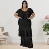 Plus Size Dresses WUHE Elegant Women V Neck Ruffles Solid Color Multi Segment Splicing Large Pendulum Long Party Prom Dress