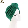 Etniska klädkvinnor turban Bonnet Soild Color Cotton Top Knot Inner Hijab Caps Ladies Head Wraps India Hat Hijabs Cap African Twist