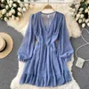 Повседневные платья Teeuiear Vintage V Sece Ruffles Chefon Shifl Dress Sexy Summer Owelm Party Elastic Thist Women Beach Holiday A-Line