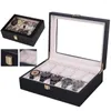 Caixas de relógio caixa 6/10/12 grades preto fosco pintura spray relógios caso organizador masculino feminino jóias exibição armazenamento madeira presente