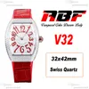 ABF V32 Vanguard Color Dream Schweizer Quarz Chronograph Damenuhr Damen Diamanten Gehäuse MOP Zifferblatt Rotes Leder Gummi Lady Super Edition Reloj Hombre Puretime P15