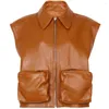 Yoloagain couro feminino 2023 outono genuíno jaqueta feminina sem mangas vintage colete senhoras