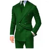 Мужские костюмы джентльмены с двойной грудью, костюм для смокинга для банкетной танцы пиджака, зеленый свадебный бизнес (брюки для куртки)